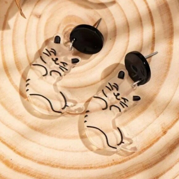⭐️❤️ FREE Cat Kitten Clear Chic Glam Animal Cute Girly Modern Hip Drop Earrings - Picture 8 of 9